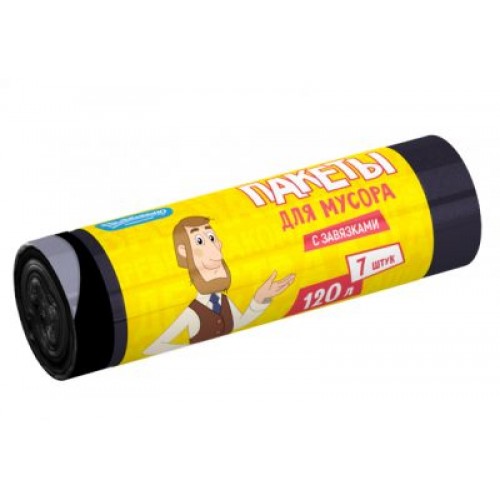 120л AV пакеты для мусора с завязками Простоквашино ПСД 7шт рулон черные 120л AV пакеты для мусора с завязками Простоквашино ПСД 7шт рулон черные